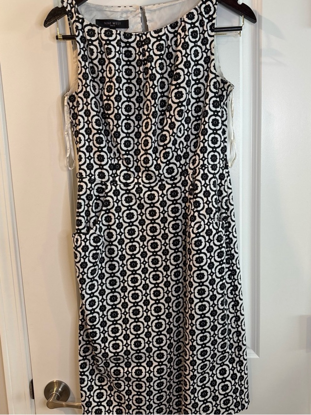 Nine West Black & White Floral-Geometric Sheath Dress